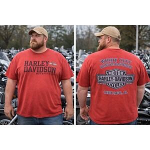Harley Davidson Chicago IL T Shirt Men's XL Red Windy City Dealer Biker